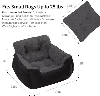 Oiilores Dog Car Seat for Small Dogs,Washable Pet Booster Seats for Car with Clip-On Safty Leash, Reversible Puppy Carseat with Storage Pockets, Travel Carrier Bed for Dogs Under 25 lbs, Dark Grey