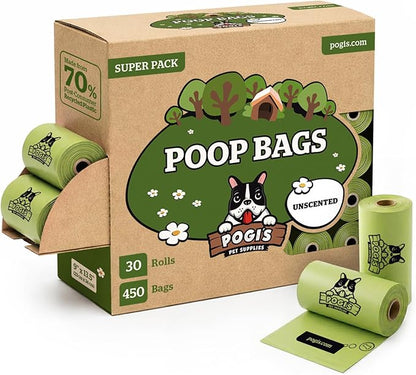 Pogi’s Dog Poop Bags – Leak-Proof & Extra Thick Pet Waste Bags (Unscented, 30 Rolls, 450-Count)