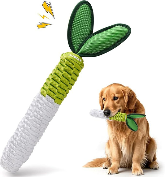 AUSCAT Carrot Dog Rope Toy, Durable Tug of War Toy with Squeaker, Braided Teething Toys for Small Medium Large Dogs, Radish