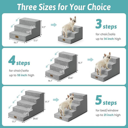 Dog Stairs for Small Dogs 15.7" H, 4-Step Gentle Incline Pet Step for Couch Sofa, Non-Slip Dog Ramp for Puppy Doggie Senior Cats, 15.7x23.6x15.7 Inch, Grey