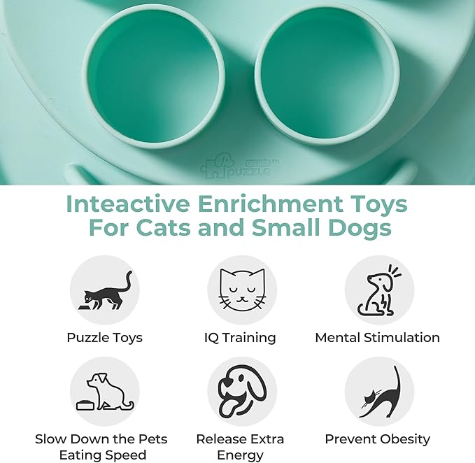 Puzzle Feeder Slow Feeder, Interactive Cat Puzzle Toy for Mental Stimulation, Silicone Cat Enrichment Toys, Reduces Boredom and Trains Intelligence, Green