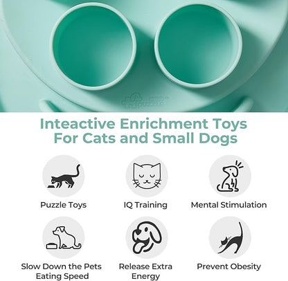 Puzzle Feeder Slow Feeder, Interactive Cat Puzzle Toy for Mental Stimulation, Silicone Cat Enrichment Toys, Reduces Boredom and Trains Intelligence, Green