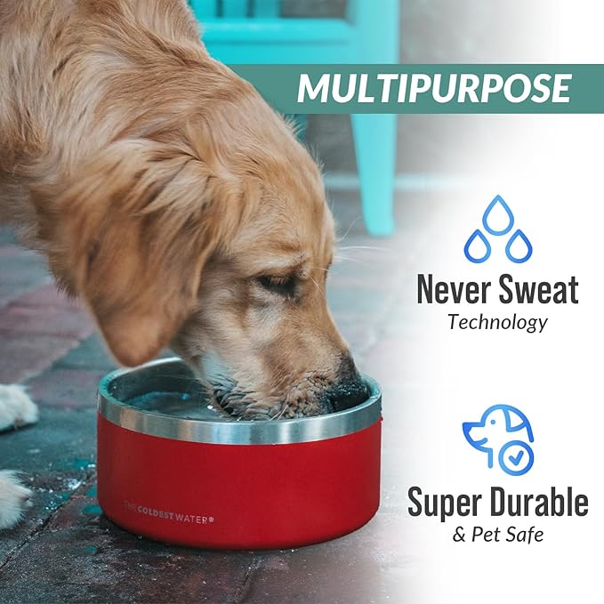 Coldest Dog Bowl - Anti Rust Metal, Non Slip, 3 Layers Insulated Stainless Steel Dog Bowls - Spill Proof & Heavy Duty - Water Bowl for Dogs, Cats, Dish Washer Safe (200 oz, Polished Stainless Steel)