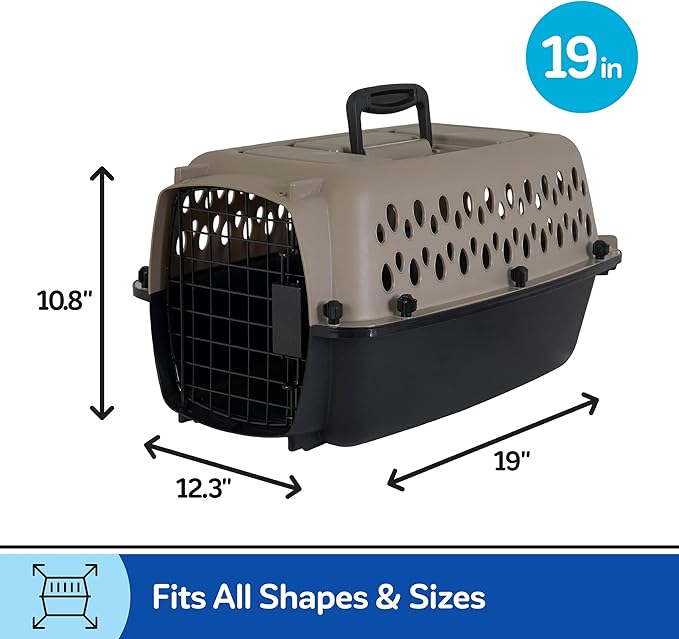Petmate Vari Dog Kennel Portable Airline-Friendly Carriers & Crates for Small Dogs and Puppies, Durable Plastic, Pet Carrier For Home and Travel, XS Extra Small 19" For Dogs Up To 10 Lbs, Taupe