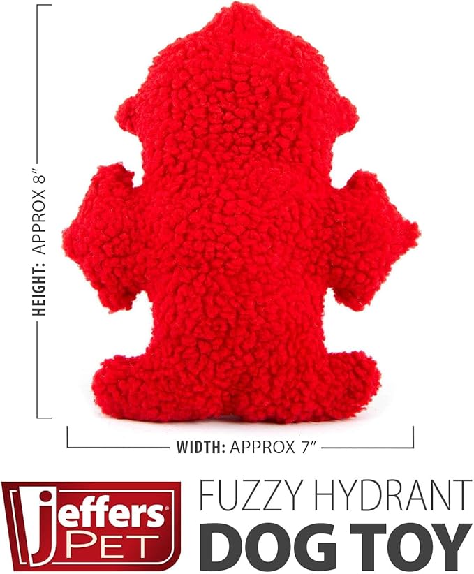 Jeffers Pet Fire Hydrant Plush Dog Toy, 8” - Soft Fuzzy Squeaker Toy for Interactive Play, Lightweight Plush for Small & Medium Dogs, Cute Holiday, Durable Red Fabric for Indoor Play