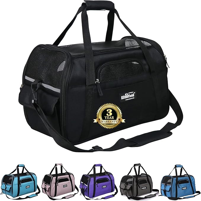 EliteField Soft Sided Pet Carrier (3 Year Warranty, Airline Approved), Multiple Sizes and Colors Available (Medium: 17" L x 9" W x 12" H, Black)