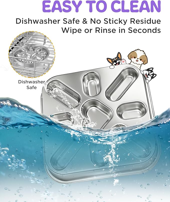 Slow Feeder Dog Bowls with Non-Slip Mat, Stainless Steel Metal Slow Feeder for Small & Medium Dogs, 2.5 Cups Pet Bowl for Fast Eaters, Slows Down Eating, Dishwasher Safe, Anti-Gulping Dog Bowl
