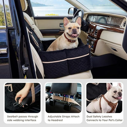 ZOMISIA Elevated Dog Car Seat for Medium Dogs, 3 Adjustable Heights with 2 Egg Crate Foam Boosters 4"+2", Dual-Sided Cooling&Plush Waterproof Cover, 2 Safety Leashes & Buckles, Black