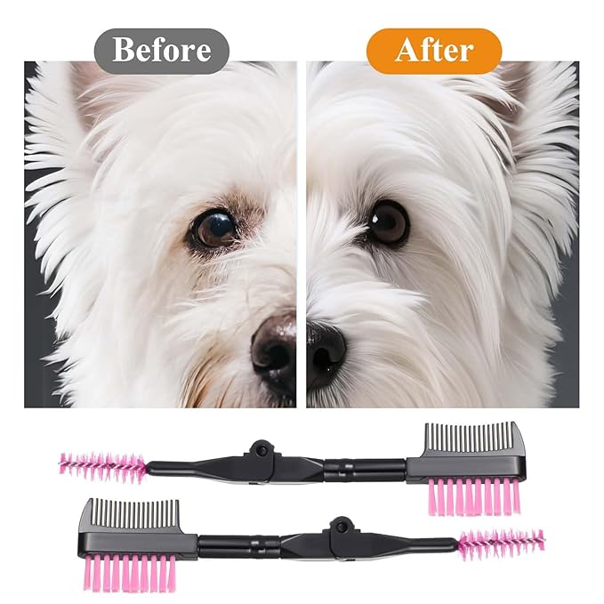 6 Packs Double-Sided Grooming Comb Dogs Tear Stain and Eye Cleaning Combs Eye Cleaning Brush for Pets Removing Crust, Mucus for Small Dogs and Cats(Pink)