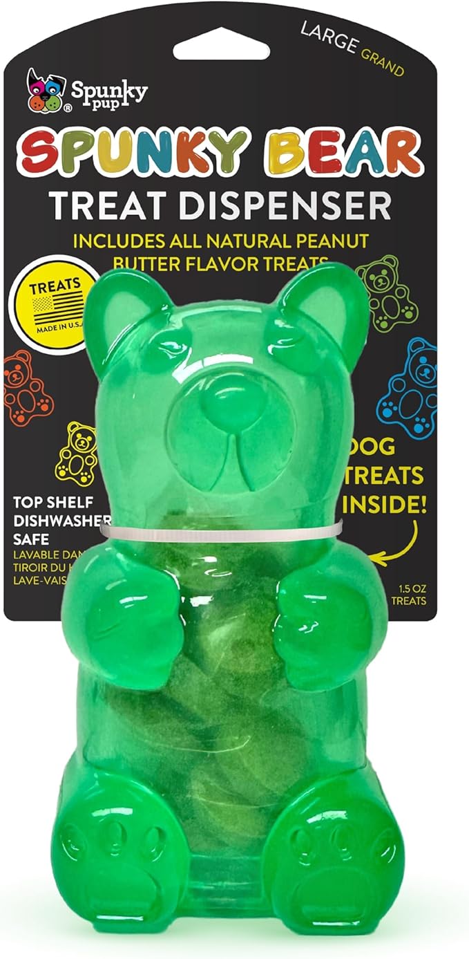 Spunky pup Spunky Bear Interactive Dog Toys with Treats Included - Treat-Holding Puzzle for Boredom & Stimulation - Peanut Butter Flavor - Dishwasher Safe - Assorted Neon Colors- Large