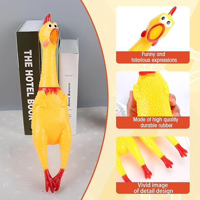 6 Pcs Large Screaming Chicken Dog Toys,Yellow Rubber Chicken 12 inch,Squeeze Squeaky and Screaming Chicken,Prank Novelty Toy for Adults