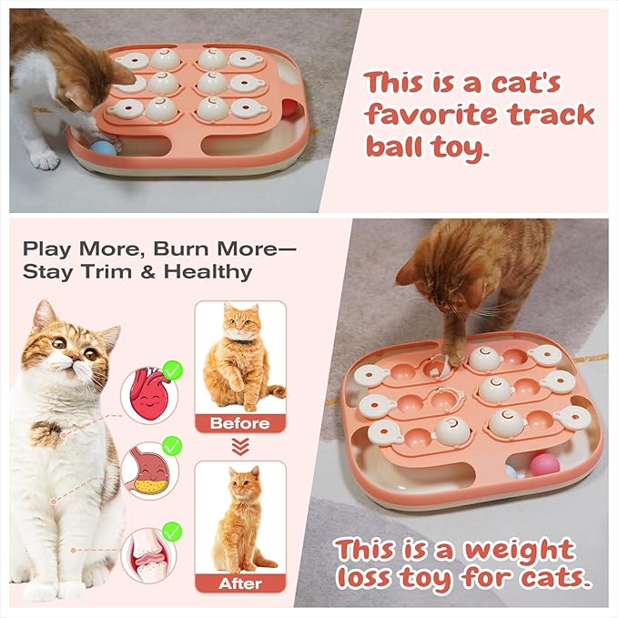 KADTC 2 Ways to Play Large Size Cat Treat Puzzle Toy U.S. Brand & Design Tracking Balls for Indoor Cats Puzzles Feeder Kitten Stimulating Enrichment Slow Feeding Toys Interactive Brain-Teasing Game