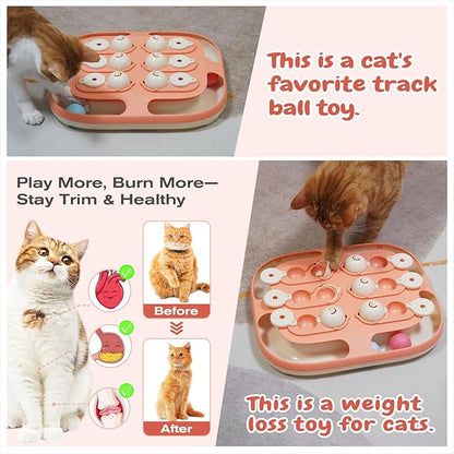 KADTC 2 Ways to Play Large Size Cat Treat Puzzle Toy U.S. Brand & Design Tracking Balls for Indoor Cats Puzzles Feeder Kitten Stimulating Enrichment Slow Feeding Toys Interactive Brain-Teasing Game