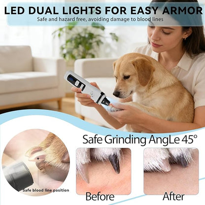 Dog Nail Grinder,Quiet Dog Nail Grinder for Large Medium Small Dogs Paw & Cats Claw, Dual Light USB Rechargeable Electric 2-Speed Pet Toenail Grooming Supplies, Gifts for Cat/Dog Lovers (M2)