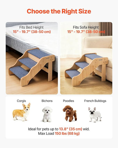 VEVOR Wood Pet Stairs, 3-Step Dog Stairs for High Beds, Sofa & Cars, 150lbs Load Capacity, Non-Slip Surface, Stable Cat & Dog Step Ladder for Small Medium Large Older Pet Puppy Essentials
