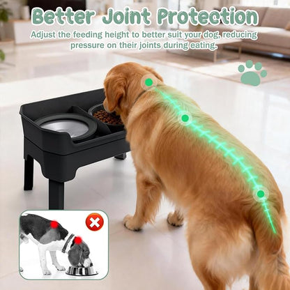 4 in 1 Adjustable Elevated Dog Bowls with 2*Stainless Steel Bowls, Anti-Spill Water Bowl, 4 Heights Raised Dog Bowl Stand for Small to Medium & Growing Large Puppies, Anti-Slip, Mess Proof Design