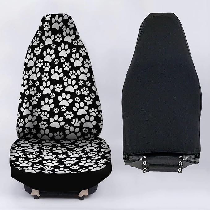 Universal Bucket Seats Cover Protector, 2 PCS Cute White Dog Paw Print Waterproof Durable Auto Interior Accessory for Car Truck SUV