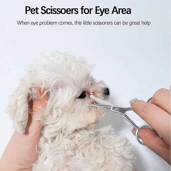 JGocot Dog Tear Stain Remover Comb for Small Doggy and Cats Pet Grooming Tool with Round Tip Stainless Steel Mini Scissor for Pet Facial Eye Area