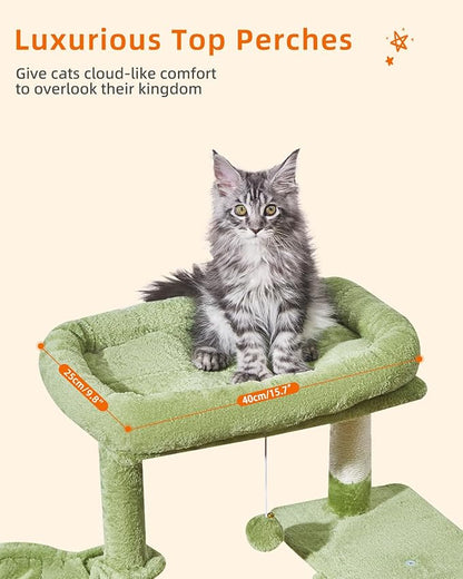 Taoqimiao Cat Tree,38.5-Inch Cat Tower for Indoor Cats,Suitable for Kittens with Luxurious cat condo with Adjustable Baskets and Luxurious Perch MS029SGR Green