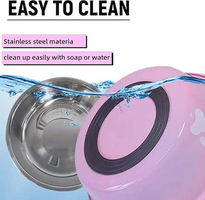 kathson 2 Pack Stainless Steel Dog Bowls,6" Spill Proof Metal Dog Food Bowls,Nonslip Rubber Bottom Pet Food and Water Bowl Set,Puppy Dishes Feeder for Medium Small Dogs,Pink