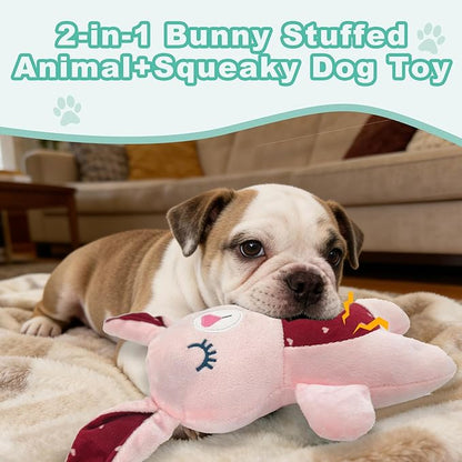 Pink Bunny Plush Squeaky Dog Toy for Chewers Puppy Teething Chew Toy Cute Soft Funny Indoor Outdoor Interactive Rabbit Stuffed Animal Dog Toy for Small Medium Large Dogs Toy Gift 26cm/10.24in