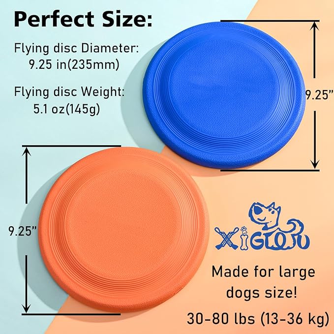Dog Flying Disc (2 Pack) - Durable Rubber Flying Disc Dog Toy - 9.25" Indestructible Rubber Dog Fetch Toy - Puncture Resistant & Bite Resistant Extremely - for Medium Large Dogs