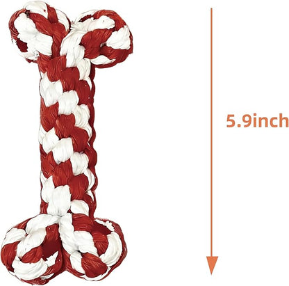 Valentine Dog Toy 2-Pack | Heart&Bone Rope Knot Chew Toys | Durable for Medium Large Dogs with Chewing Behavior | Teeth Cleaning Interactive Toys
