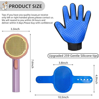 GJEASE Cat Grooming Glove Brush,Self-Cleaning Slicker Pet Brush for Short and Long Haired pats,Dog Bath Brush for Shedding and Grooming,Removes Loose Hair and Tangles,Promote Circulation