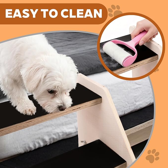 Dog Stairs Ramp, Wooden 4-Step Dog Ramp for Small/Medium/Older Dogs and Cats, Non-Slip Pet Ladder for High Beds, Sofas, Bay Windows