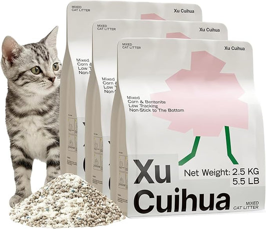 Bentonite Mix Cat Litter, Strong Clumping Litter, Odor Control, Easy Scooping, Clumps Lift Cleanly, Low Dust, Corn & Cassava Litter, 5.5 LB x 3 Bags