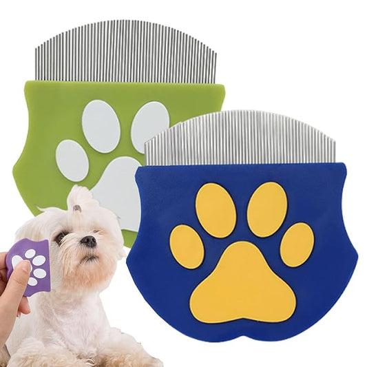 Pet Detangling Flea Comb, Dog Facial Eye Comb, Stainless Steel Tear Stain Remover, Round-Head Grooming Comb for Dog Cat (Light green+Blue)