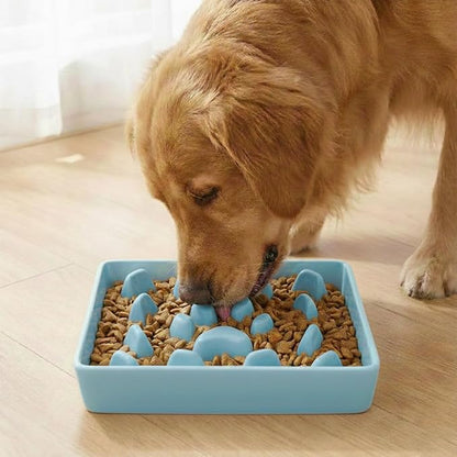 Ceramic Slow Feeder Dog Bowl, 1.8 Cup Fun Pet Food Dish for Small & Medium Breeds to Slow Down Eating, Anti-Gulping, Stop Bloat, Preventing Choking (Turquoise)
