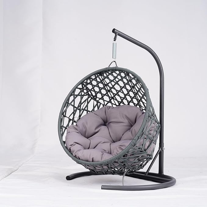 Cat Swing Bed with Stand & Cushion Indoor Outdoor, Cat Egg Chair with Rattan Wicker Appearance, Indoor Hanging Swinging Hammocks Cats Bed for Cat, Dogs, and Small Animals (Gray)
