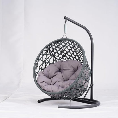 Cat Swing Bed with Stand & Cushion Indoor Outdoor, Cat Egg Chair with Rattan Wicker Appearance, Indoor Hanging Swinging Hammocks Cats Bed for Cat, Dogs, and Small Animals (Gray)