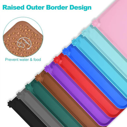Silicone Waterproof Dog Cat Pet Feeding Mats, Non Slip, Easy Clean Pet Dog Cat Bowl Mats Placemat (18.5" x 11.5") Brown