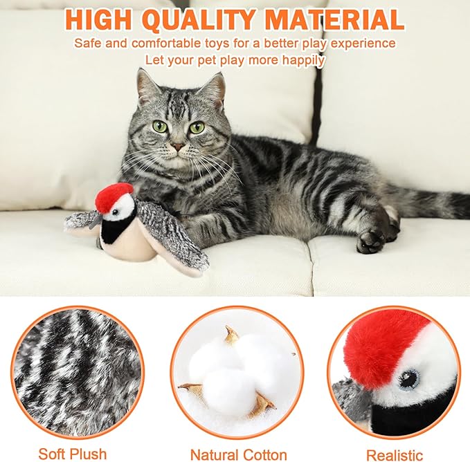 Tocirelo Flappy Bird Cat Toy, Simulated Flying, Not-Real Flying, Motion-Activated Chirping and Flapping Wings Cat Bird Toy, Realistic Cat Interactive Toys for Indoor Cats, Catnip Kitten Kicker Toy