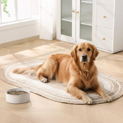 MALACASA Ceramic Dog Food Bowl, 6 Cups or 54 oz Dog Food Water Dish for Large Breeds, Pet Bowl Dishwasher & Microwave Safe, Five-Leaf Grass, Series Lydia