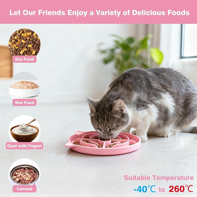 MateeyLife 2 Pcs Silicone Slow Feeder Cat Bowl, Puzzle Feeder Cat Food Dish, Non-Slip Silicone Bowl for Cats, Suitable for Dry and Wet Foods, Kitty Bowls to Slow Down Eating, Prevent Overeating