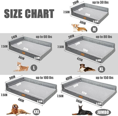 Patas Lague Orthopedic Dog Bed Medium Size Dog 30''X20'', Waterproof L Bolster Medium Pet Sofa Beds with Removable Washable Cover, Soft Comfortable Pet Couch Crate Mat with Nonskid Bottom, Grey