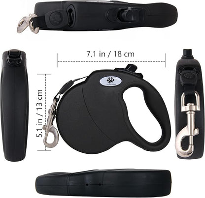 16ft Retractable Dog Leash for Large Breed Dogs up to 110 lbs with a Detachable Chew Proof Extender Wire Ropes (Black L)