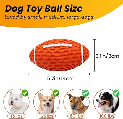 Squeaky Dog Toy, Bacon Flavored Rubber Dog Ball for Aggressive Chewers, Floating Fetch Outdoor Dog Football, Durable and Interactive Dog Toy for Medium Large Dogs, Orange, Large