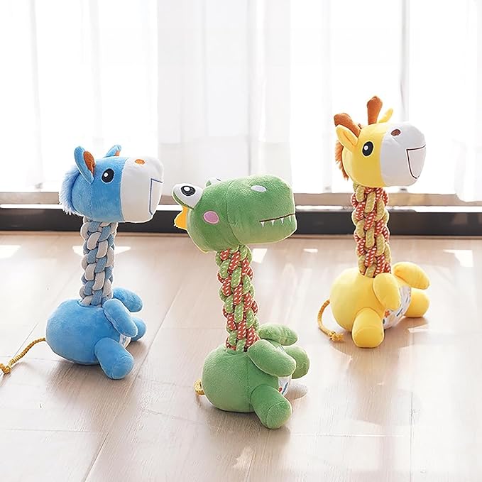 Dinosaur Rope Plush Dog Toy with Squeaker - Durable Chew & Tug Toy for Small and Medium Dogs, Teeth Cleaning & Anxiety Relief Interactive Pet Gift