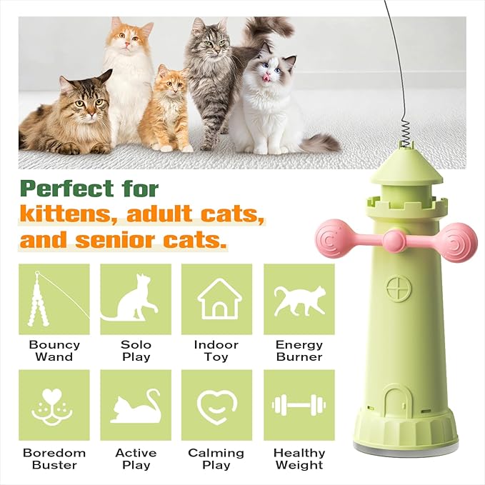 Cat Interactive Toys for Indoor Cats, Enhanced Suction Cup Cat Teaser Wand, Kitty Enrichment Chase Toy Fun Weight Loss Exercise Toy for Kitten Adult Cats Boredom Relief Keep Them Busy