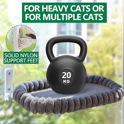 Collapsible Window Perch for Indoor Cats, Large Cats & Kittens - Equipped with a Cat-Catching Stick, Solid Metal Frame, Soft Cover, Strong 4 Suction Cup Wall Mount