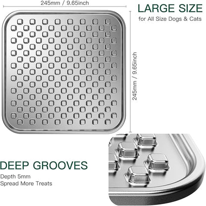 Dual Wall Stainless Steel Large Lick Mat for Dogs & Cats, Chew-Proof Slow Feeder, Anxiety Reducer, Whisker-Friendly for Cats, Non-Slip Heavy Duty Base, Raw Feeding Pad, Dishwasher Safe