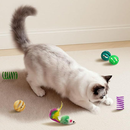 36 Pcs Interactive Cat Toys Set for Indoor Cats Kitten Toys Variety Pack Includes Plush Fish, Chew Ropes,12Colors Cat Springs, Feather Mice and Balls Best Gift to Relieve Boredom for Adult Cats