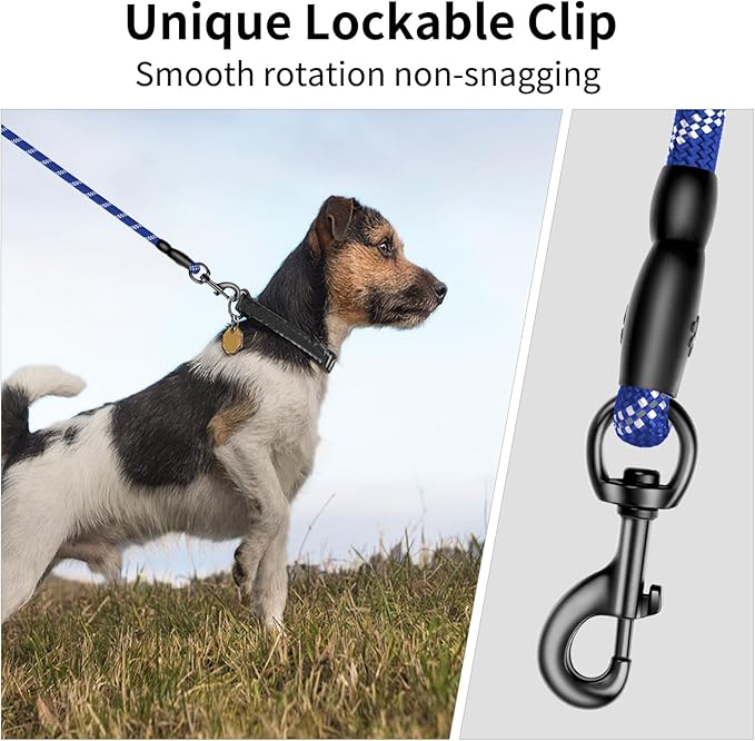 Heavy Duty Dog Leash for Large Medium Small Breed Dogs, Reflective Rope Dog leashes with Comfortable Handle,4/5/6 FT Pet Puppy Leash for Night Walking with Poop Bag Holder,Blue,1/2 inch