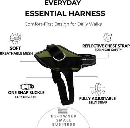ShawnCo Essential Dog Harness, No-Pull Pet Vest with 3 Leash Clips, No Choke, Reflective, Adjustable and Padded, for Easy Walking and Training for Small, Medium and Large Dogs (Olive Green, L)