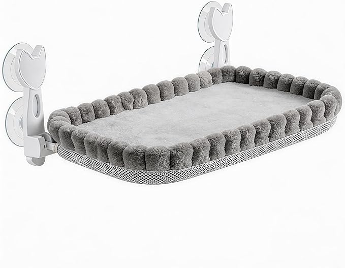 Cat Window Perch - Cordless Foldable Double-Sided Cat Hammock with Metal Frame, Machine Washable Bed for Large Cats & Kittens to Sunbathe Safely-Gray
