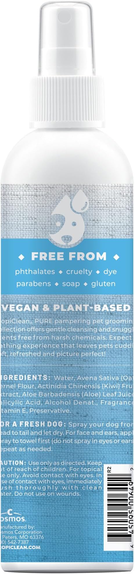 TropiClean Pure 2-in-1 Dog Perfume Spray, Breezy Fresh Scent, Long Lasting Deodoziring Spray for Smelly Dogs, Cleans and Moisturizes Skin & Coat, 8oz.